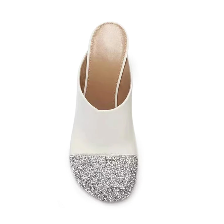 LEAID Diamante Sculptured Heel Mules Sandals
