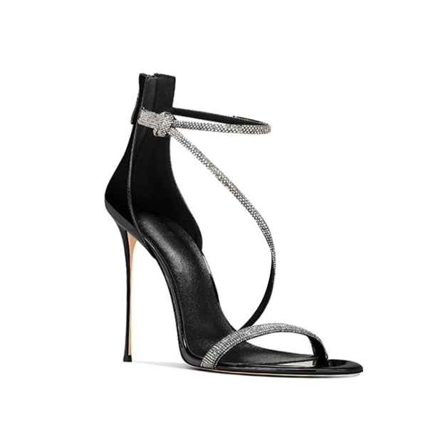 LEVIA Diamante Mid Heel Sandals - 8cm