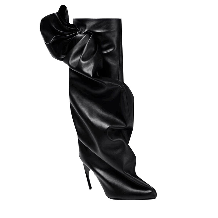 LUCON Bow Leather Knee High Boots