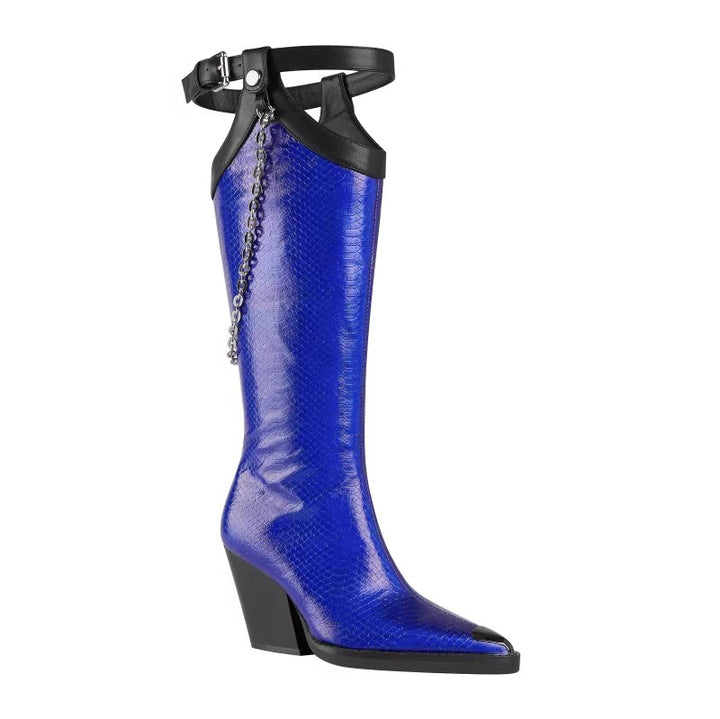 LUINO Chain Embellished Knee High Boots