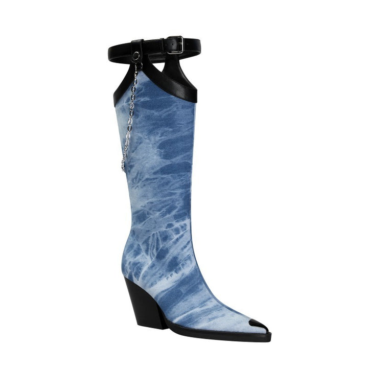 LUINO Chain Embellished Knee High Boots