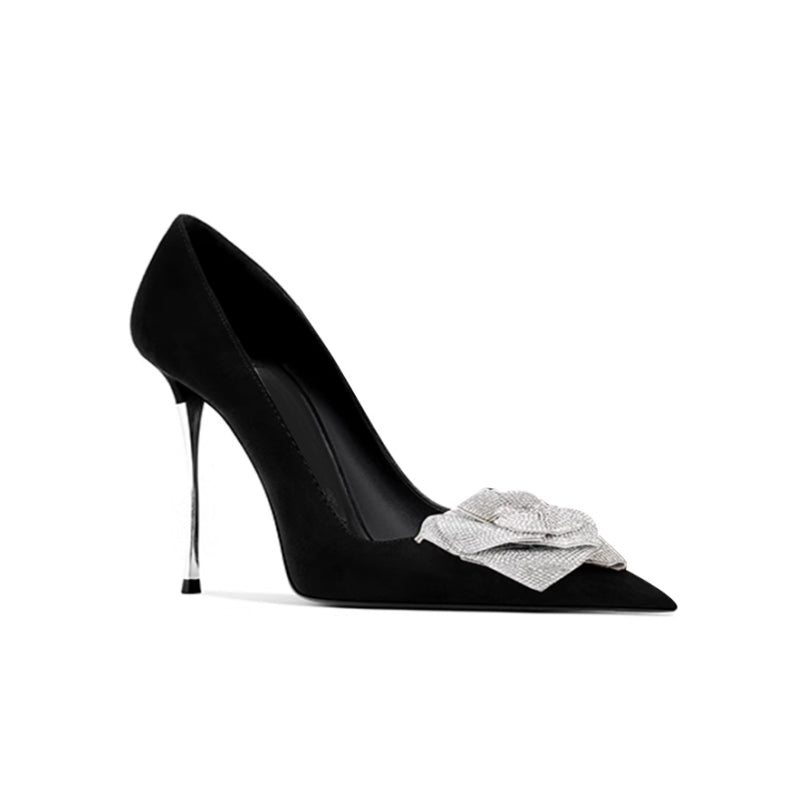 MELLA Diamante Flower Mid Heel Pumps - 8cm