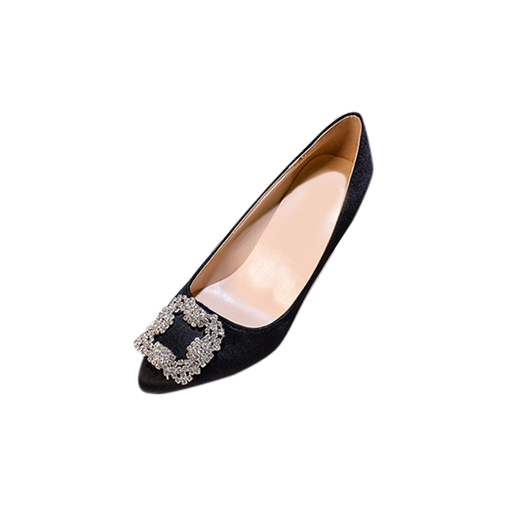 MIRKO Diamante Embellished Satin Mid Heel Pumps - 8cm