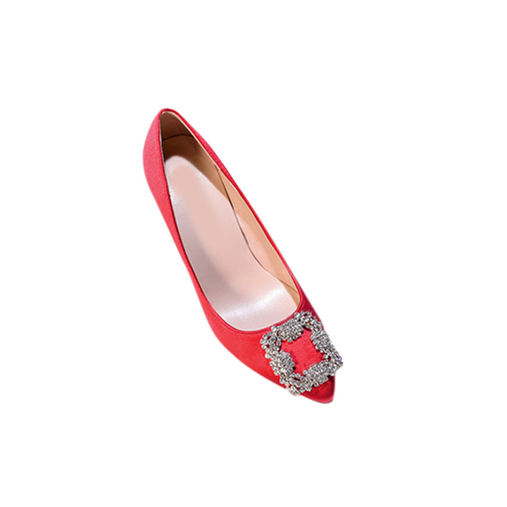 MIRKO Diamante Embellished Satin Mid Heel Pumps - 6cm
