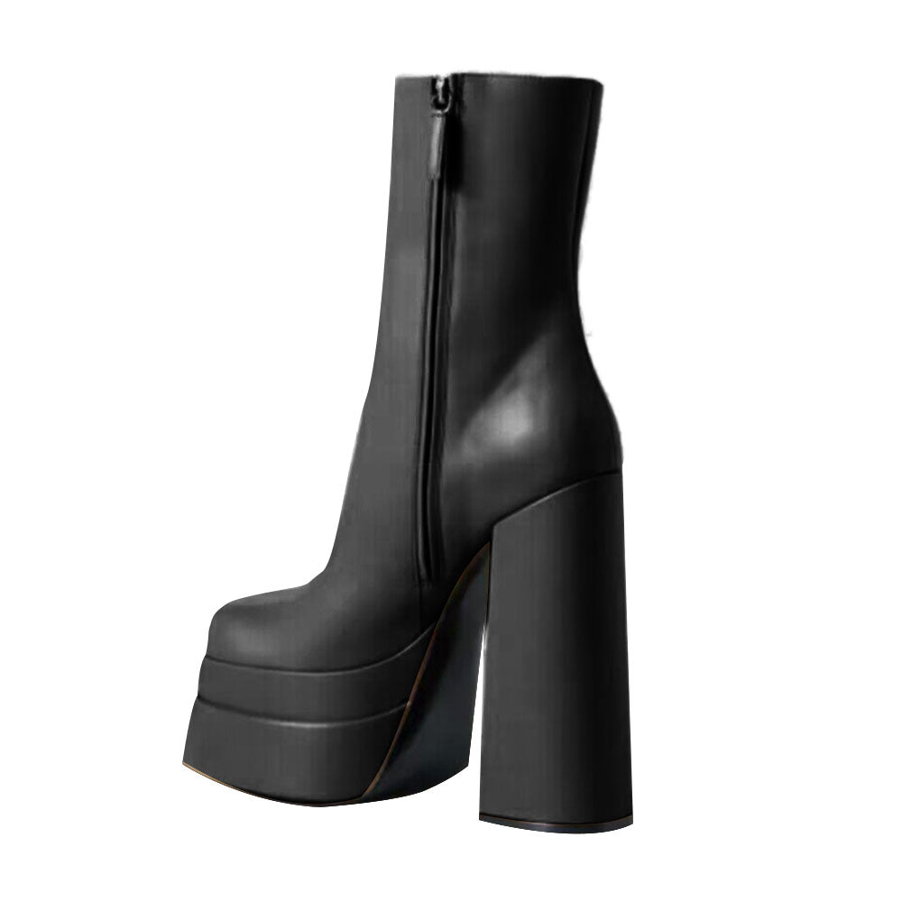 NAJES Block Heel Platform Ankle Boots