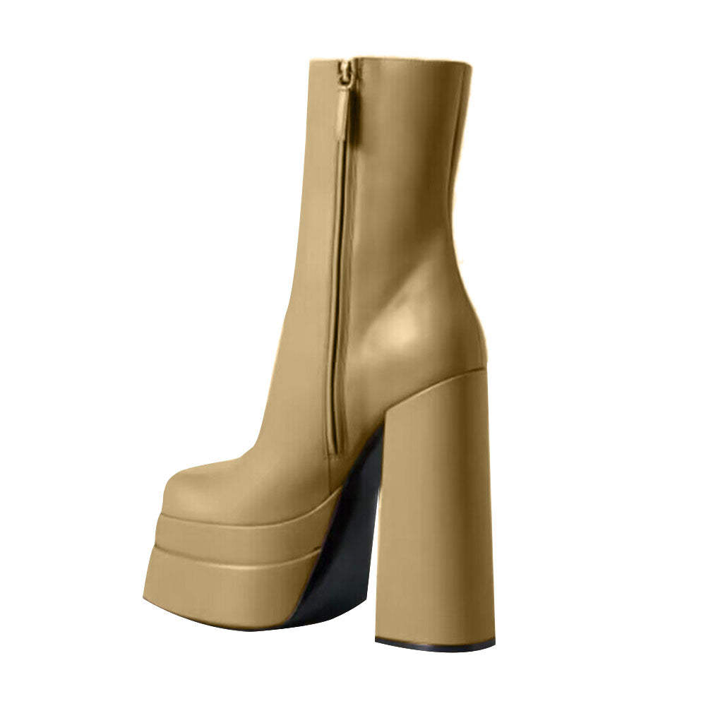 NAJES Block Heel Platform Ankle Boots