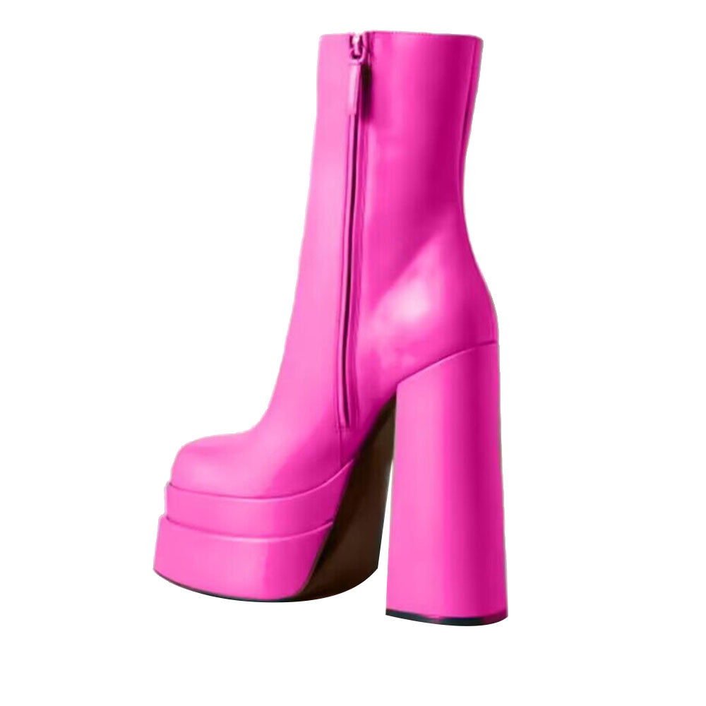 NAJES Block Heel Platform Ankle Boots
