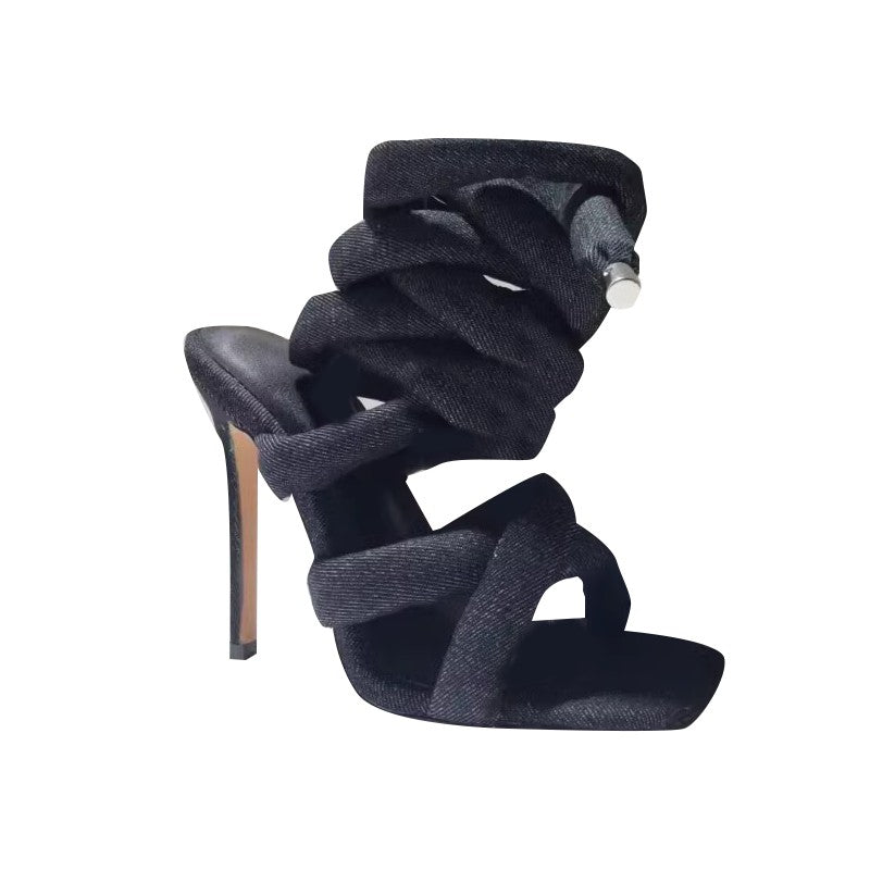 NASRA Lace Up High Heel Sandals