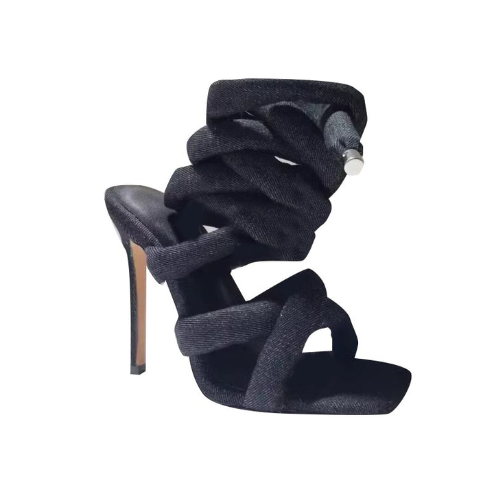 NASRA Lace Up High Heel Sandals