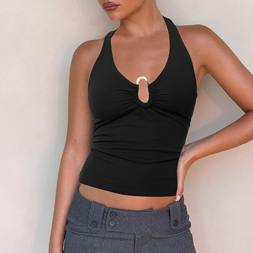 NOERO Cut Out Lace Up Top