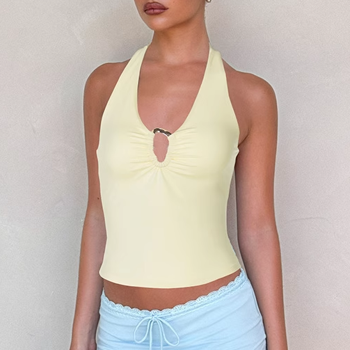 NOERO Cut Out Lace Up Top