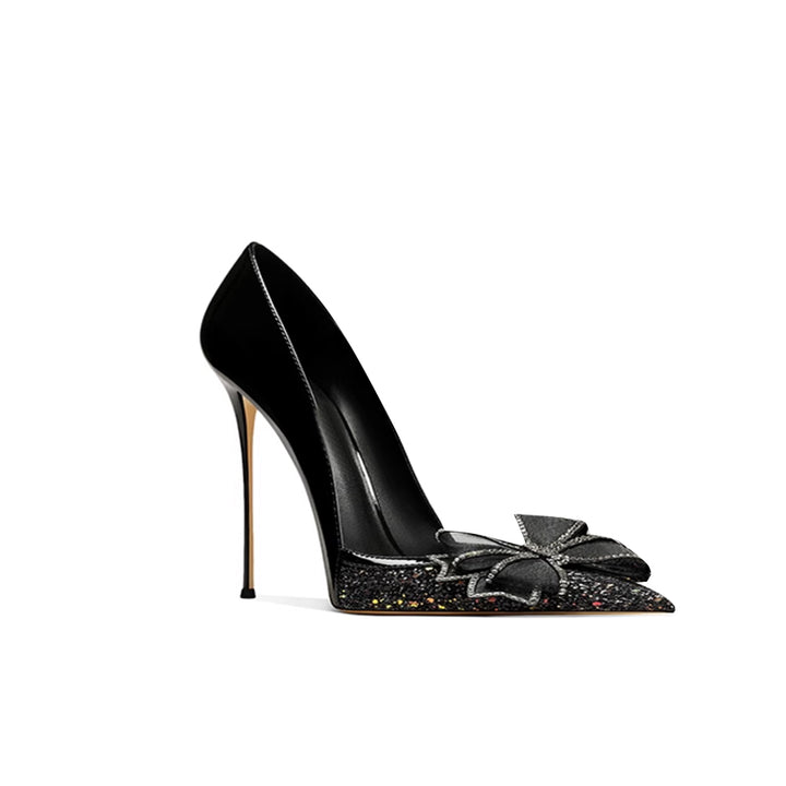 PERAC Diamante Bow Mid Heel Pumps - 8cm