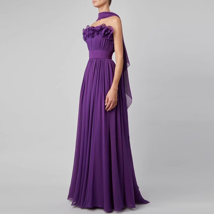 RAKEC Ruffled Slip Evening Dress Gown