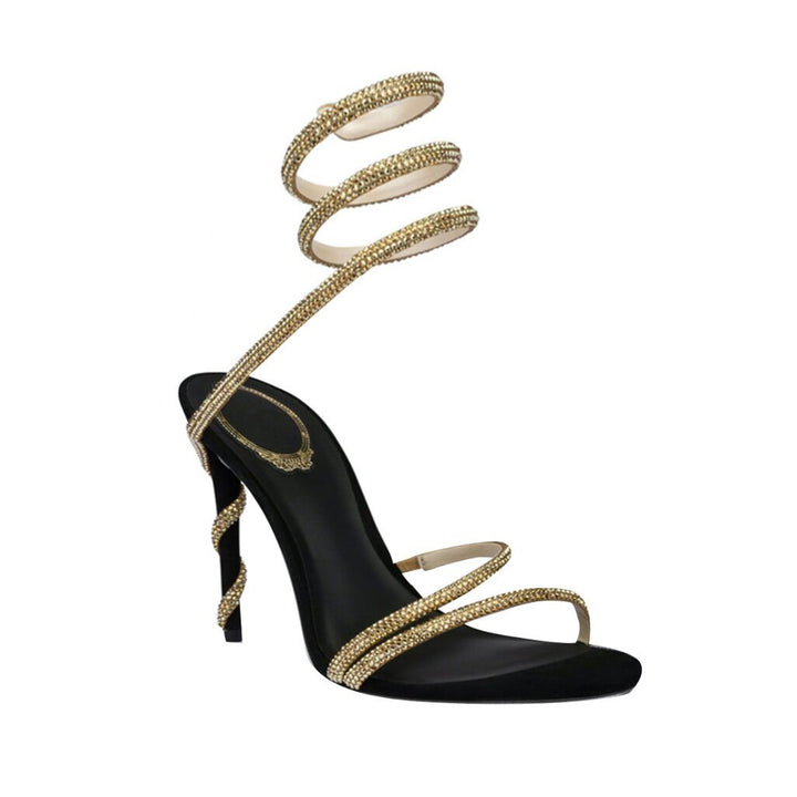 NAVYI Diamante Ankle Wrap Mid Heel Sandals - 7.5cm