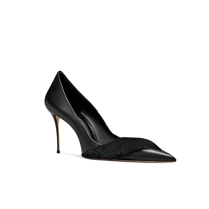 REMIV Fur Embellished Mid Heel Pumps - 6cm