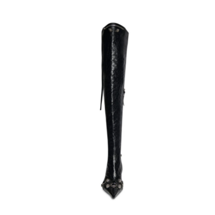 RETHA Studded And Buckled Leather Over The Knee Boots - 9.5cm