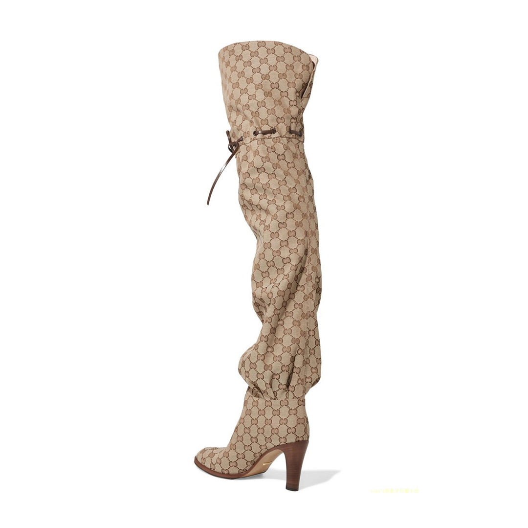RIMGA Printed Lace Up Over The Knee Boots