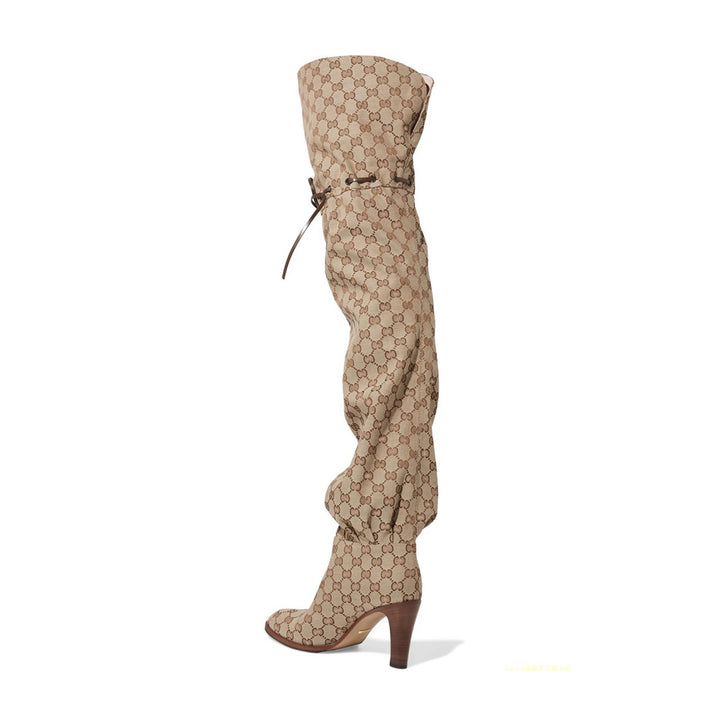 RIMGA Printed Lace Up Over The Knee Boots