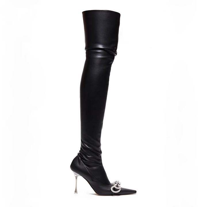 RUEKE Diamante Bow Over The Knee Boots