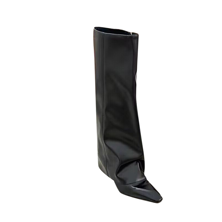 RUIDO Leather Wedged Heel Knee High Boots
