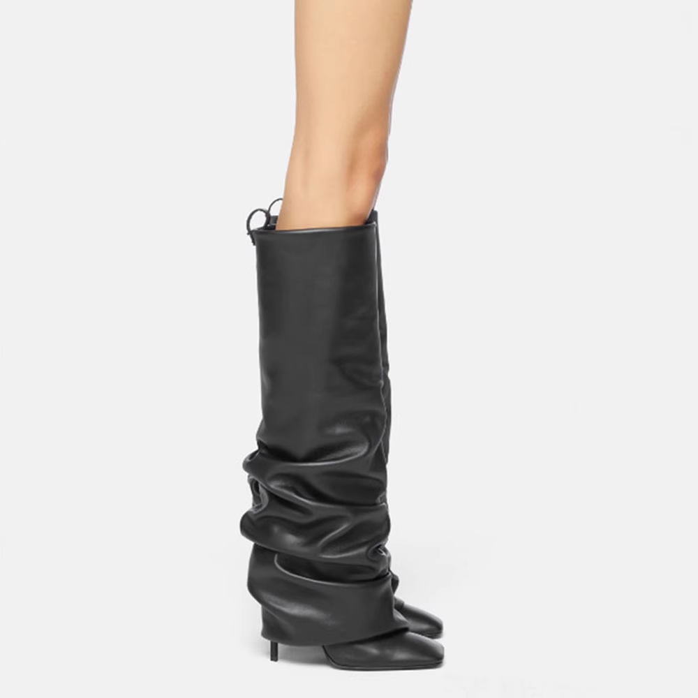 RULEN Stiletto Heel Slouchy Knee High Boots