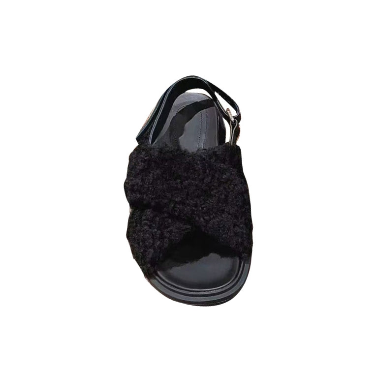 RUMIE Cross Fur Flat Sandals