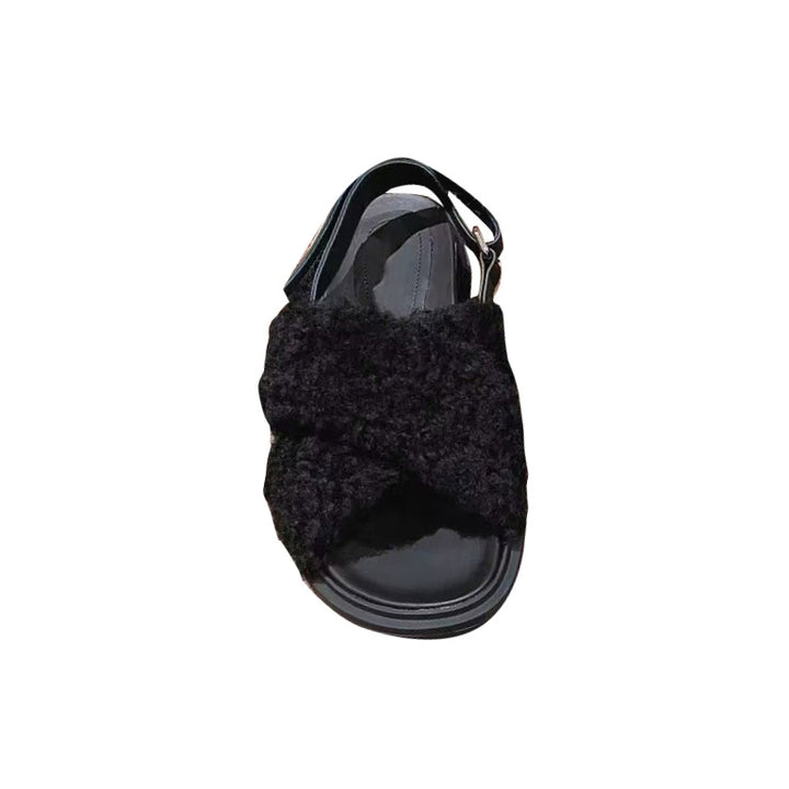 RUMIE Cross Fur Flat Sandals