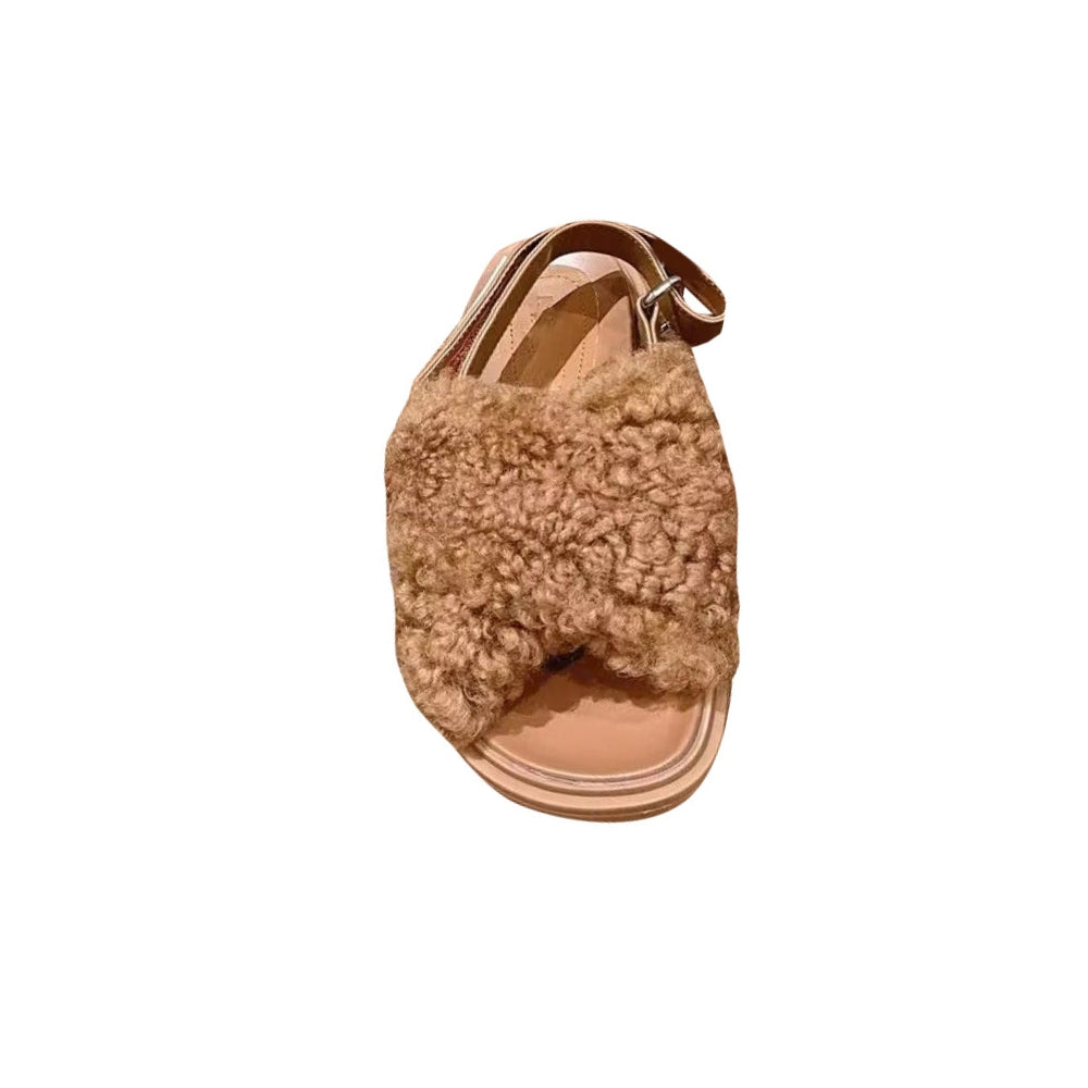 RUMIE Cross Fur Flat Sandals