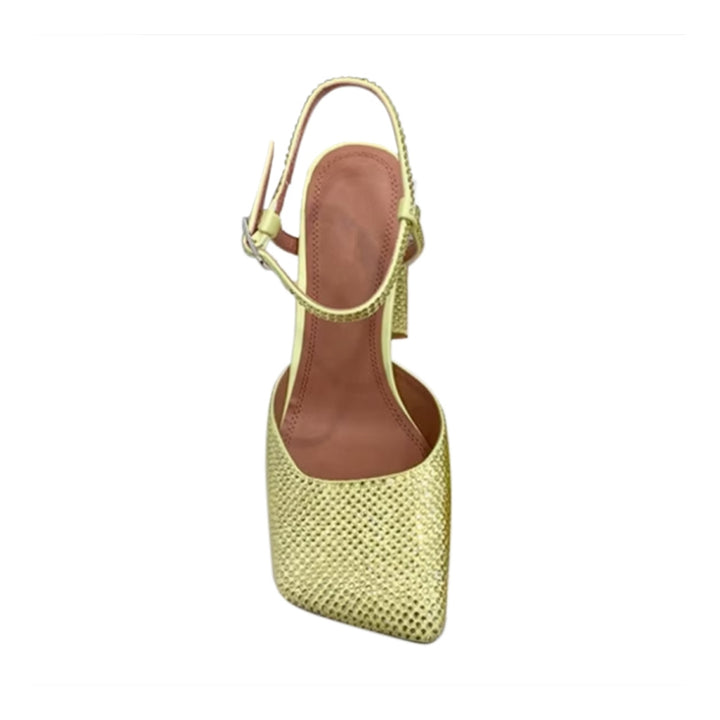 RUVCI Diamante Ankle Strap Block Heel Sandals