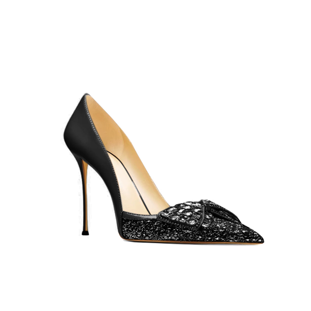 SEMAI Diamante Bow Mid Heel Pumps - 6cm