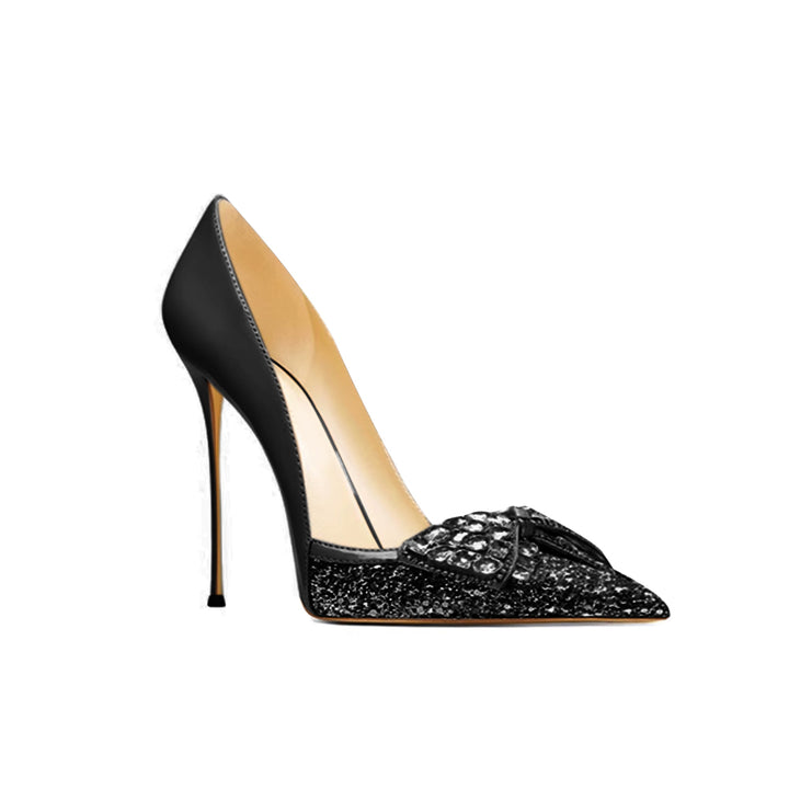SEMAI Diamante Bow Mid Heel Pumps - 8cm