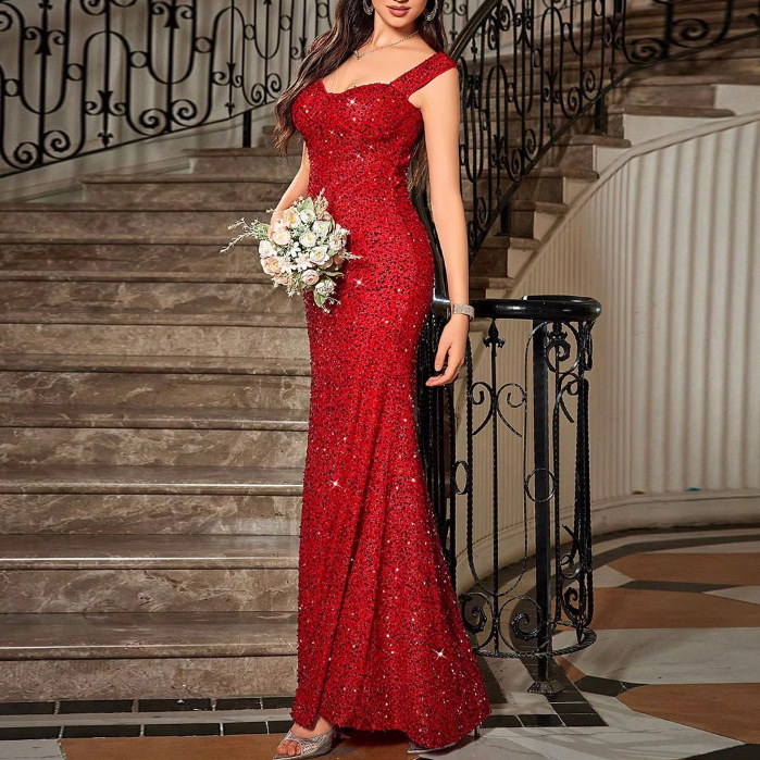 SNEVO Sequinned Maxi Evening Dress Gown