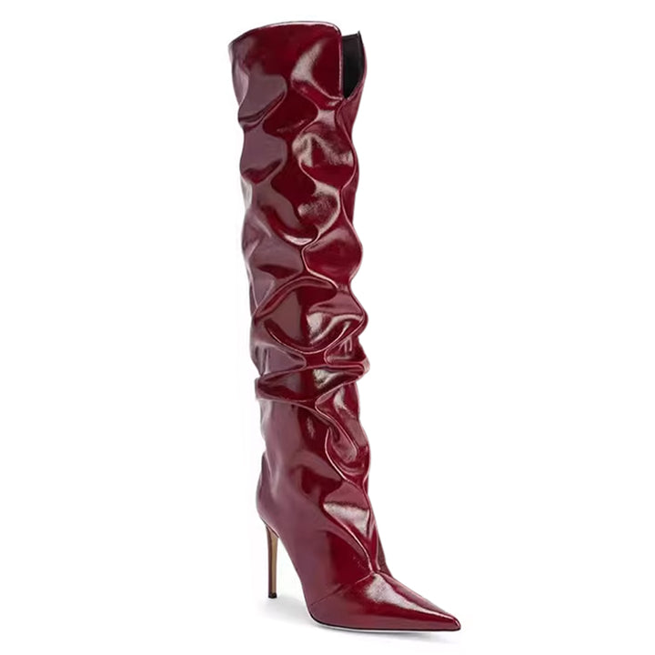 SONUI Patent Leather Stiletto High Heel Knee High Boots