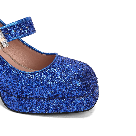 SUVOK Glitter Block Heel Pumps