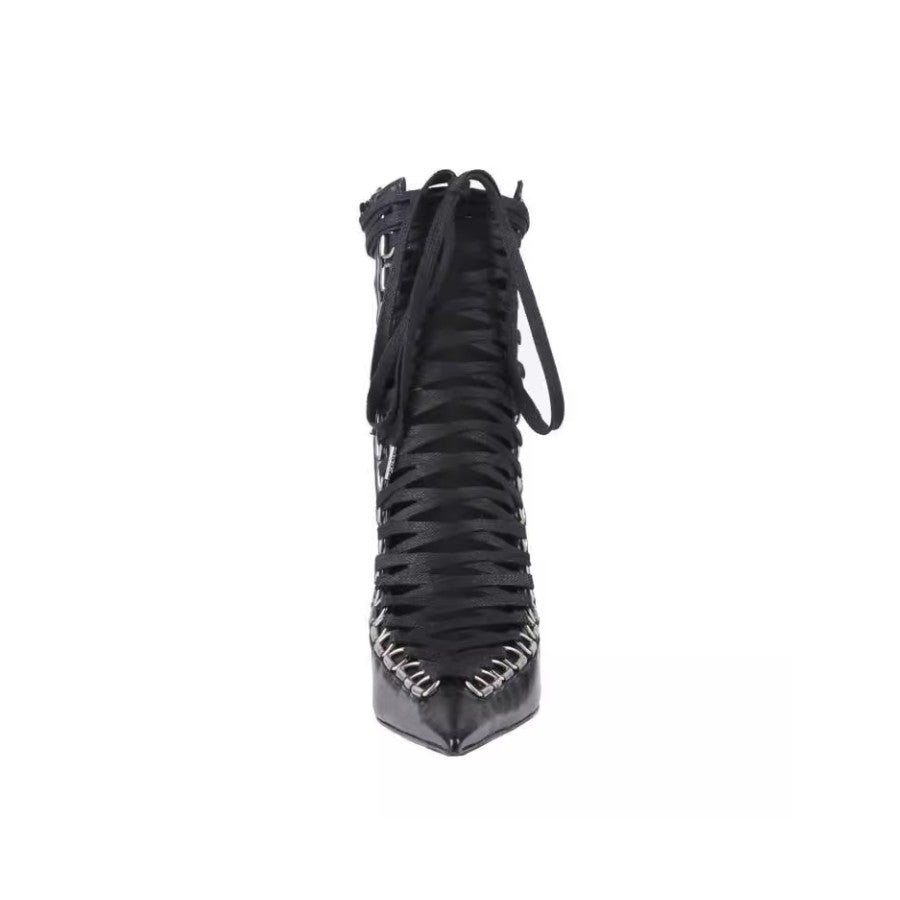 TERUI Lace Up High Heel Ankle Boots