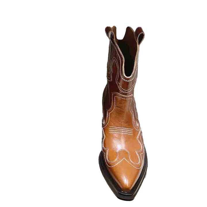 VAMMI Leather Western Cowboy Ankle Boots