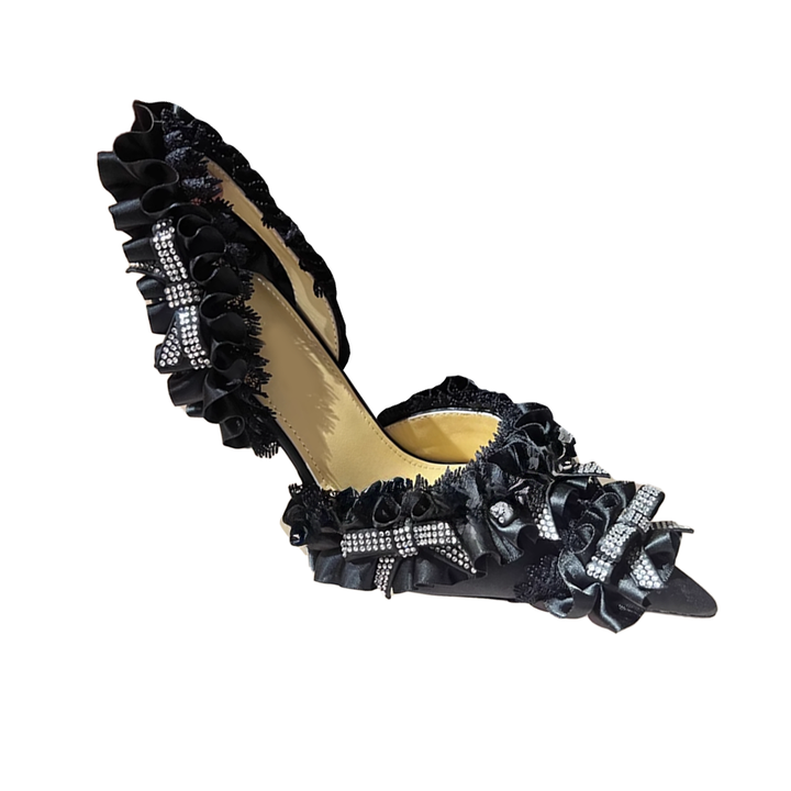 VEFTI Diamante Ruffled High Heel Sandals