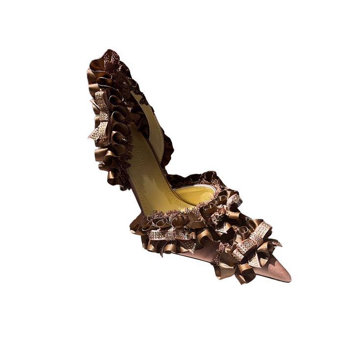 VEFTI Diamante Ruffled High Heel Sandals