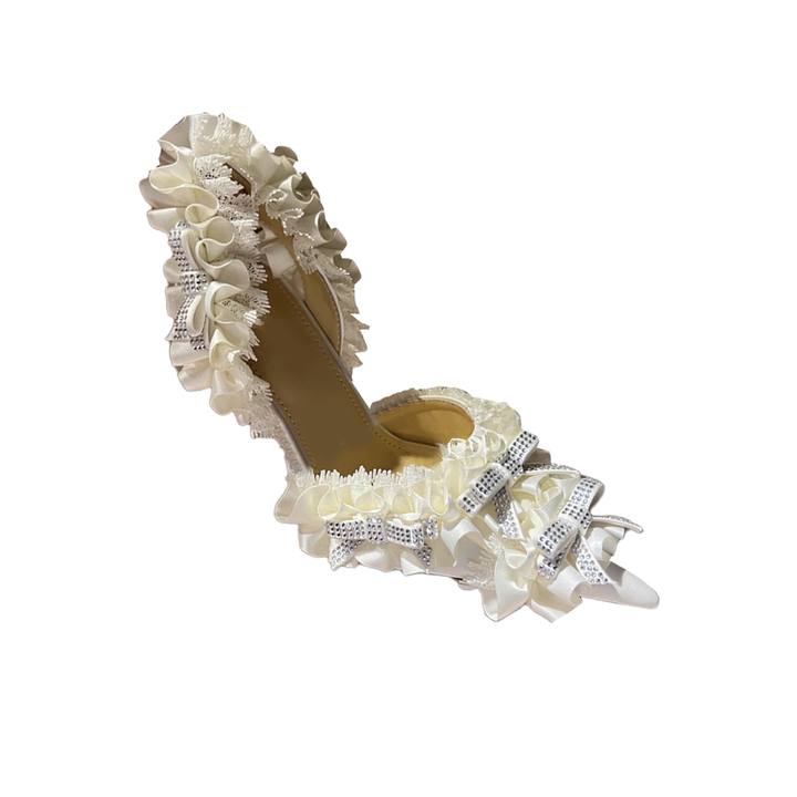 VEFTI Diamante Ruffled High Heel Sandals