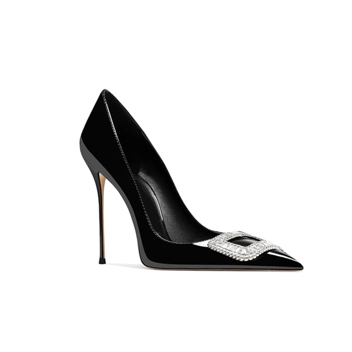 VEINA Diamante Buckled Mid Heel Pumps - 8cm