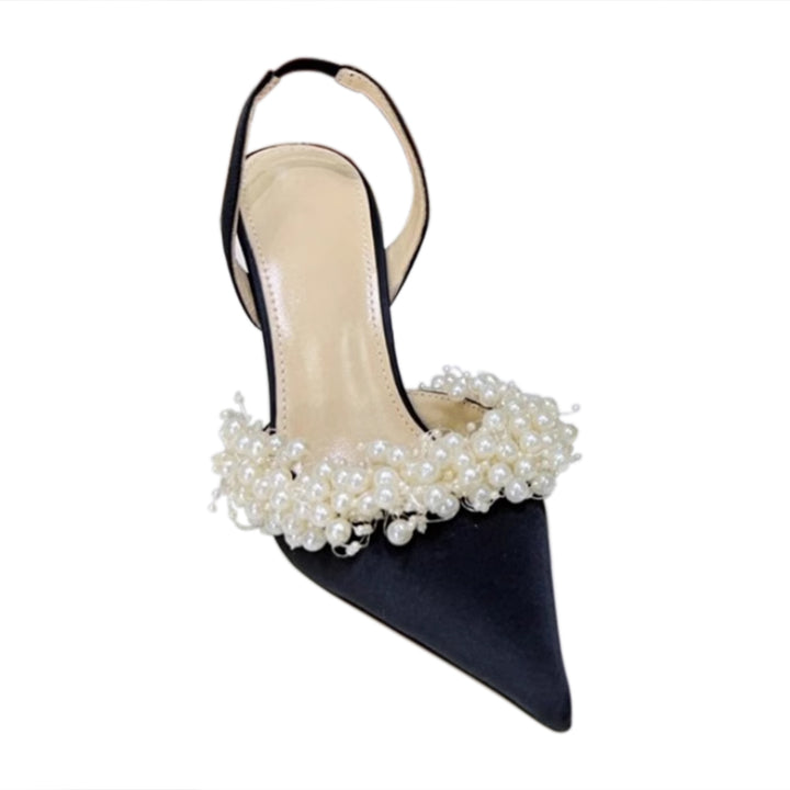 VOTRA Pearl Embellished High Heel Sandals