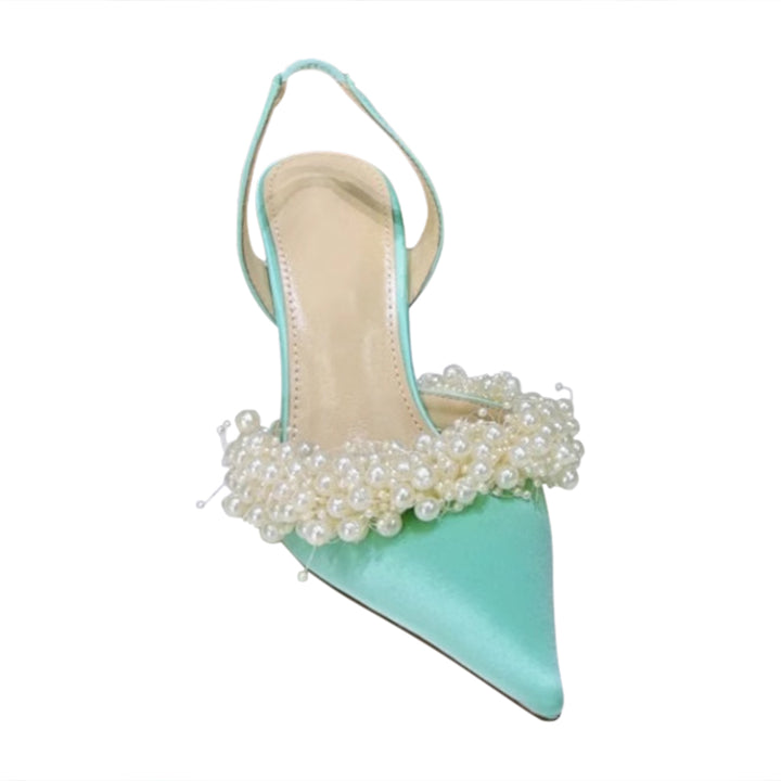 VOTRA Pearl Embellished High Heel Sandals