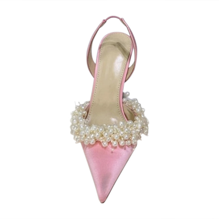 VOTRA Pearl Embellished High Heel Sandals