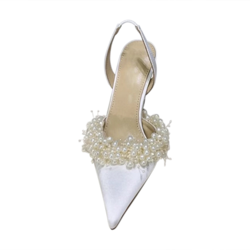 VOTRA Pearl Embellished High Heel Sandals