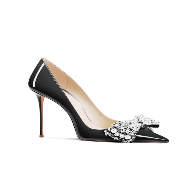 VUNOA Pearl Bow Mid Heel Pumps - 6cm