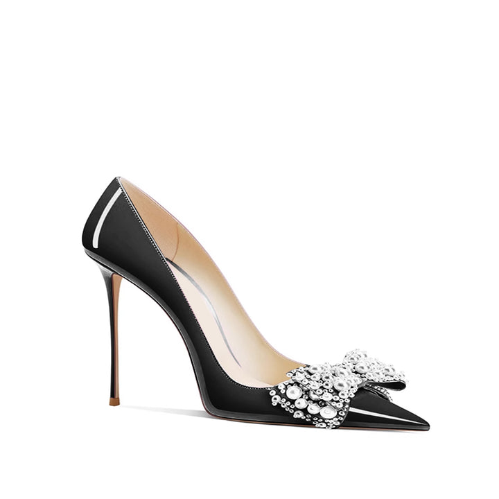 VUNOA Pearl Bow Mid Heel Pumps - 8cm