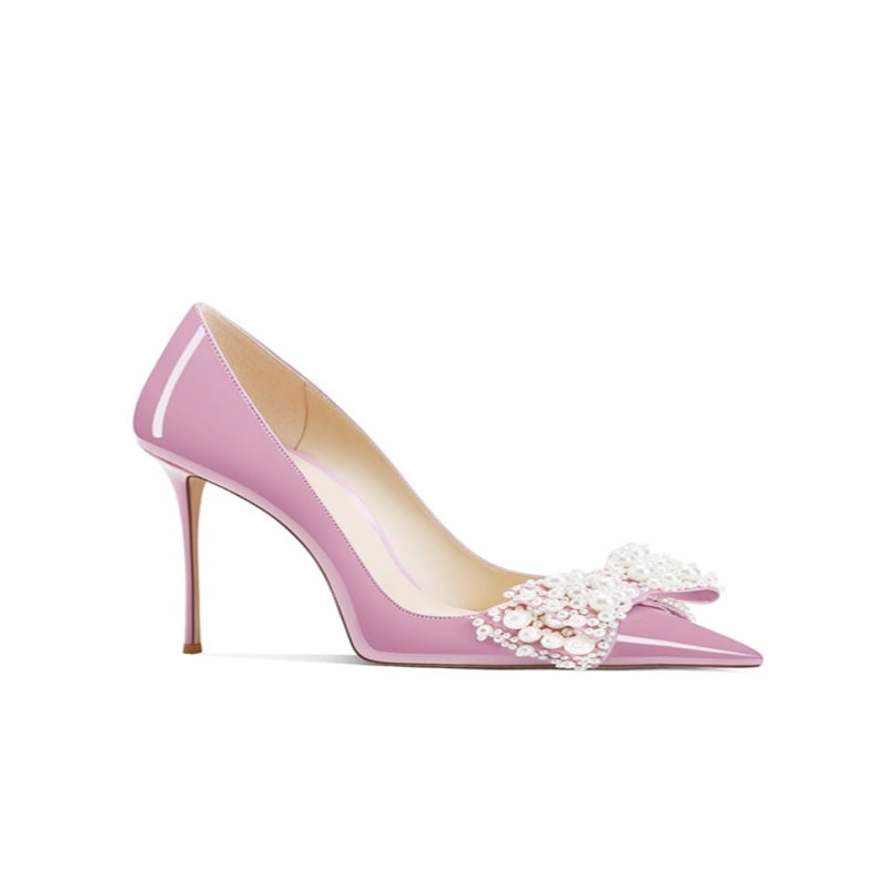 VUNOA Pearl Bow Mid Heel Pumps - 6cm