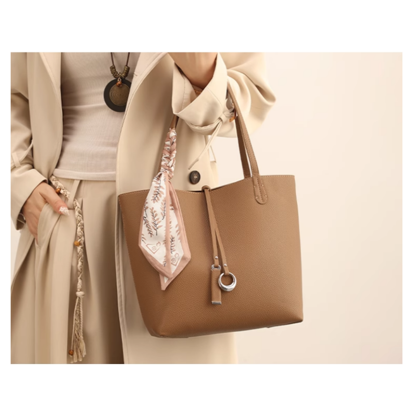 NEKIU Scarf Leather Bucket Bag