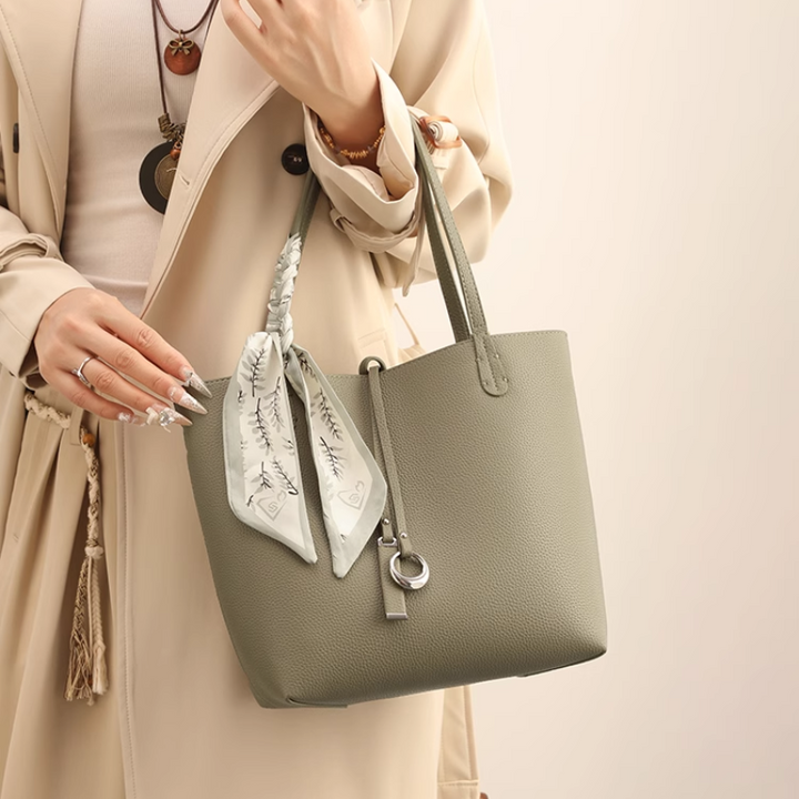 NEKIU Scarf Leather Bucket Bag