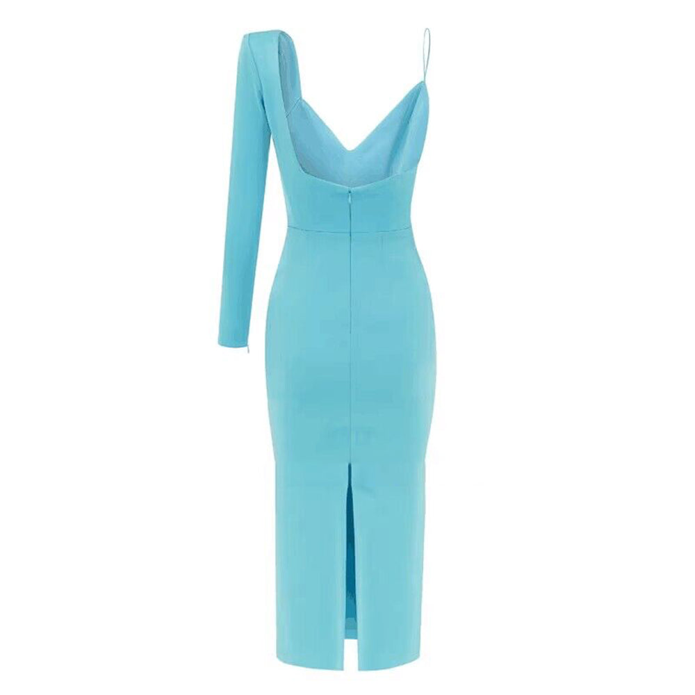 JURTA Asymmetric Sleeves Evening Dress Gown